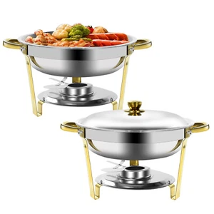 2Pack Gold Round Chafing Dish, 5QT Stainless Steel Buffet Set for Parties - Picture 1 of 7