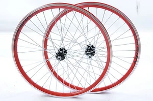 PAIR 24" MTB SPECIAL WHEELS RED AIRLINE DOUBLE WALL RIM 5,6 or 7 SPEED 507x21c - Picture 1 of 2