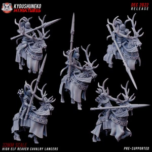 x5 High Elf Reaver Cavalry with Lances - Kyoushuneko Miniatures for Wargaming