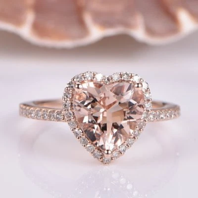 1.3ct Lab-Created Peach Morganite Halo Promise Engagement Ring RoseGold Plated - Image 1 of 4
