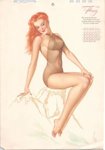 Original Vintage February 1946 VARGAS Pinup Calendar Girl Redhead - Picture 1 of 1