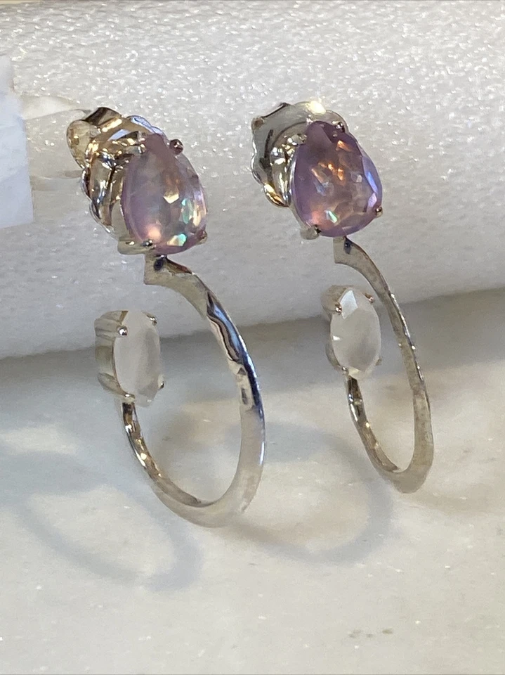 Ippolita PRISMA  2 Stone Double Side Amethyst Mother of Pearl Hoop Earrings RARE - Image 1 of 4