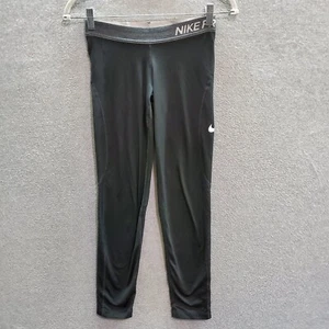 Nike Pro Girl Activewear Pants Large Black Leggings Logo Swoosh Compression - Picture 1 of 9