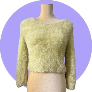 GANTOS Vintage Damen Grün Glitzer Shaggy Strick Flauschig Pullover Stretch S - Bild 1 von 10