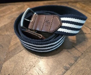 Abercrombie & Fitch Kids 14 REVERSIBLE Woven Navy Solid or White Stripe Belt - Picture 1 of 16