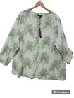 Sz 3X NEW TAHARI Green Palm 100% Linen Shirt Tunic Top Tropical Hawaiian NWT