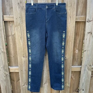 Back in the Saddle Damengröße 10 rautenbestickte Westernjeans dunkle Waschung - Bild 1 von 6