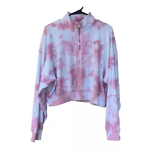 Victoria Secret Women XL Tie Dye Crop Top Sweatshirt Long Sleeve Pink and White - Picture 1 of 14