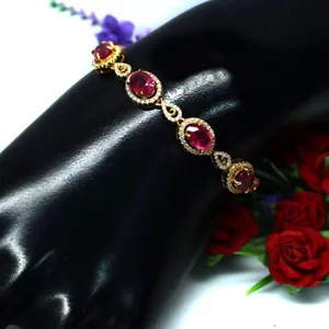 PINK RUBY & WHITE cubic zirconia BRACELET 8" 925 SILVER STERLING - Picture 1 of 5
