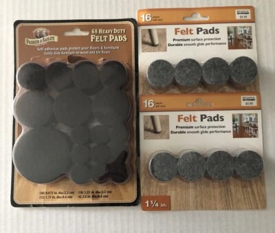 3 Packs Felt Pads 2. Pack 16 Each 1 1/4 Inch I. Pack 66 Various Sizes 2 Missing - Image 1 of 4