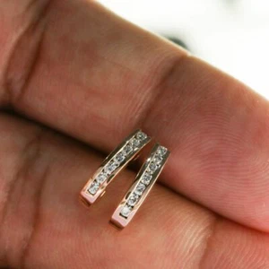 VS/F-G Diamond 14K Gold Mini Hoop Huggie Earrings Women Jewelry- The Jewelz - Picture 1 of 6