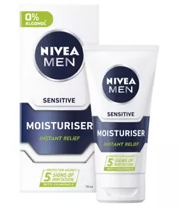 Nivea Men Sensitive Face Instant Relief Moisturiser Cream 75ml with 0% Alcohol - Picture 1 of 3