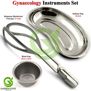Simpson Pinza Ostetrica 11'' Consegna Vassoio Rene Chirurgico 8'' Ciotola Tazza Set - Foto 1 di 4