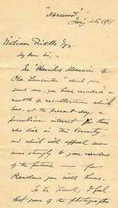 Carta escrita a mano de Lloyd Mifflin rara "El mejor sonetero de Estados Unidos" fechada 1911 - Imagen 1 de 2