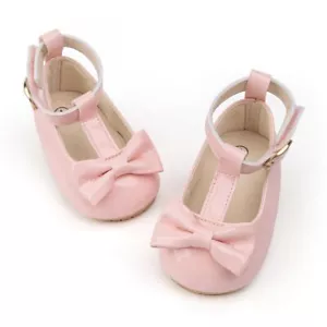 Oamico Baby Girls Mary Jane Flats Non Slip Rubber Sole Bownot Dress Shoes Pink - Picture 1 of 6
