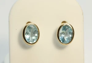 9ct Yellow Gold Blue Topaz Stud Earrings - Picture 1 of 6