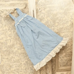 Vintage Blue Checkered Gingham Button Babydoll Dress 12 Cottage Dorothy - Picture 1 of 7