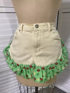 Handmade Ivory Denim Jeans Half Apron Ladybug Fabric Ruffle One Size - Picture 1 of 8