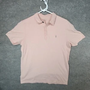 AllSaints Polo Shirt Mens Medium Pink Regular Fit Short Sleeve - Picture 1 of 13