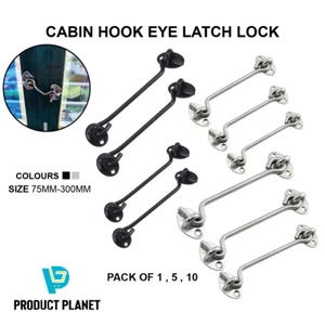 Cabin Hook And Eye Latch Lock Shed Gate Door Catch Silent Holder Stainless Steel - Picture 1 of 28