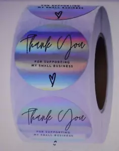 500 Pieces Thank You 1" Stickers Roll Sticker Adhesive Holographic Rainbow NIP - Picture 1 of 5