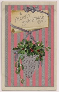 Nash Unusual Holly in Victorian pouch Christmas Postcard - Picture 1 of 1