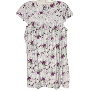 Charter Club Intimates Plus Size XXL Nightgown Purple Floral On White Cotton - Imagen 1 de 6