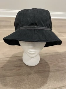 Coach Signature Logo Negro sobre Negro Sombrero de Cubo Banda de Cuero Talla M/L - Imagen 1 de 8