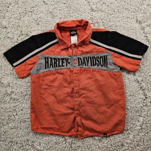 Harley-Davidson Toddler Boys Clothes ButtonUp Short Sleeve Shirt Size 5 Spellout - Picture 1 of 10