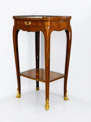 SELLETTE   EN MARQUETERIE ORNÉE DE BRONZE DORÉ  DU XIXe  AVEC DESSUS MARBRE - Photo 1/4