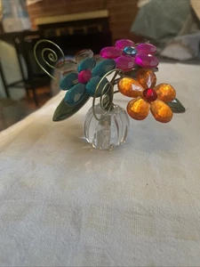 Ramo de Flores Acrílico Hermosos Colores 4" Alto Naranja Rosa Verde Turquesa - Imagen 1 de 24