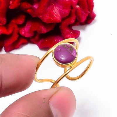 Copper Purple Turquoise Gold Plated Handmade 925 Sterling Silver Ring s.8.5 Su10 - Image 1 of 4