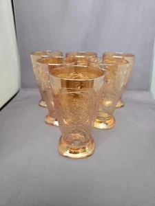 6 Vintage JEANNETTE 10oz Footed Tumblers FLORGOLD LOUISA CARNIVAL - Picture 1 of 5
