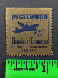 Sello póster vintage de avión del centenario de California de Inglewood 1949 - Imagen 1 de 2