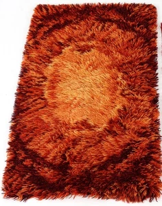 1970s MCM Scandi Swedish Rya high-pile Rug - Bright Red Geometric - Picture 1 of 3