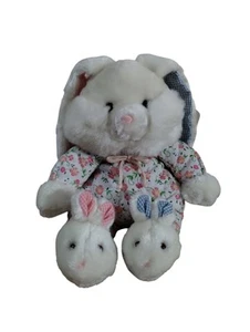 Quilted Fluffyville Bunny Rabbit Plush Stuff Animal 10" Slippers Gingham Vintage - Picture 1 of 14