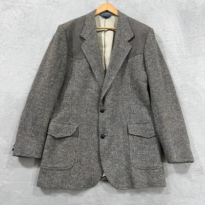 VTG Pendleton Blazer Mens 46 Tall Tweed Sport Coat Wool Jacket Suede Patches 90s - Image 1 of 4