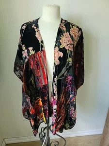 Floreat Anthropologie Burnout Velvet Patchwork Open Kimono Top OS Boho Festival - Picture 1 of 17