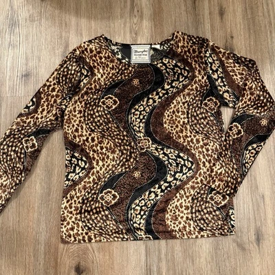 Blusa De Colección Wrangler Para Mujer Med Estampado Animal Terciopelo Negro Tostado Western Años 90 Y2K Foto 1 de 4