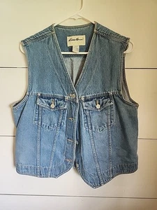 Gilet vintage Eddie Bauer 100% cotone denim bottoni donna medio - Foto 1 di 3