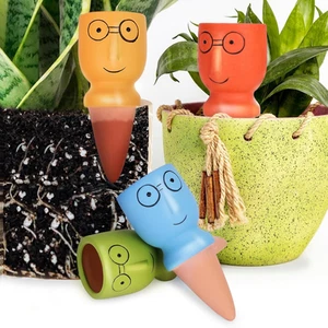 Terracotta Watering Spikes 4 Pack, Cute Plant Self Watering Devices for Vacation - Picture 1 of 12