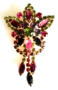 pINK LAVENDER RHINESTONE 3 TASSLE BROOCH PIN VINTAGE COSTUME JEWELRY neocurio - Picture 1 of 10