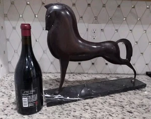 Bronze Horse Sculpture Cheval French Art Deco Modernist Etruscan Marble Base - Picture 1 of 11