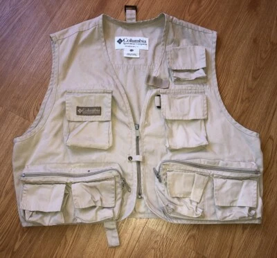 Columbia Sportswear Khaki Fly Fishing Vest 13 Pocket Angler Tackle Men Size L/XL - Image 1 of 4