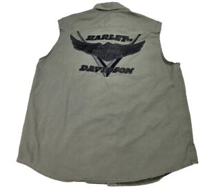 Harley Davidson Men’s Garage Biker Shirt XL Sleeveless Cutoff Button Up Shirt