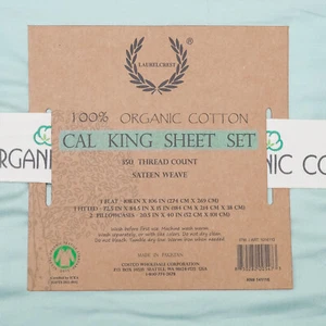 LaurelCrest 100% Organic Cotton Cal King Sheet Set 350 Thread Count Sateen Weave - Picture 1 of 4