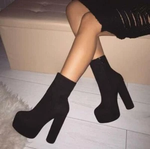 Góticas Mujeres 13,5 cm Bloque Tacón Alto Punk Tobillo Botas Cortas Plataforma Zapatos de salón - Imagen 1 de 7