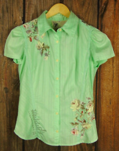 3J Workshop Johnny Was Floral Embroidery Short Sleeve Blouse READ for Size