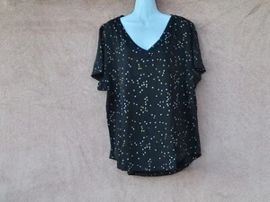 *NEW* Style & Co Black Top All Over Star Print V Neck & Short Sleeves - 3X - Picture 1 of 4