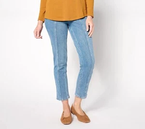 Isaac Mizrahi Live! Petite Knit Denim Straight Pants Medium Vintage 4 New - Picture 1 of 4